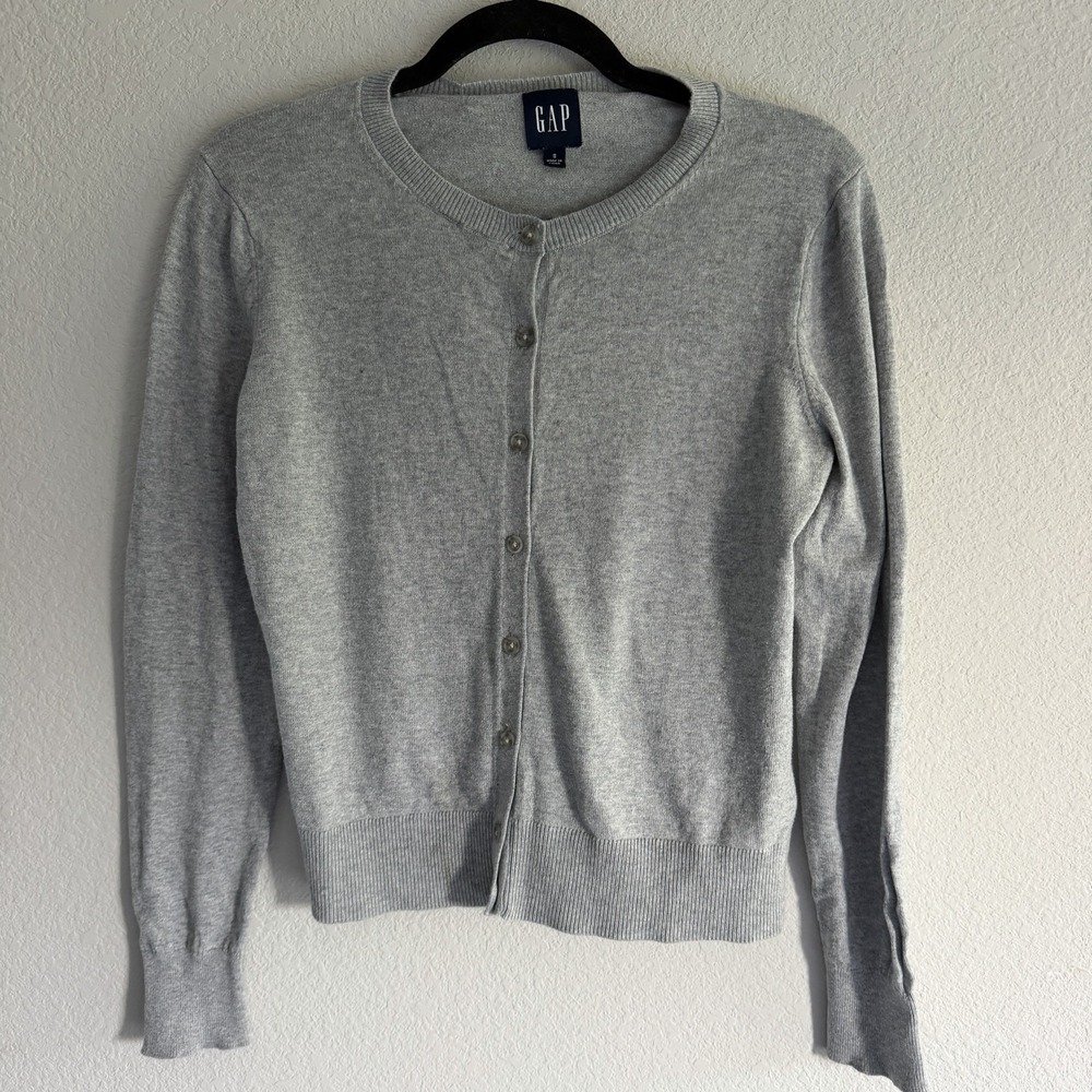 NWT GAP Womens Cardigan Sz S Crew Button Sweater Heather Grey Preppy Minimalist